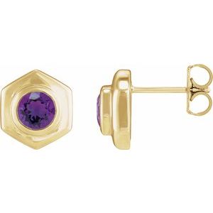14K Yellow Gold Natural Amethyst Stud Earrings