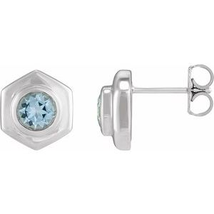 14K White Gold Natural Sky Blue Topaz Stud Earrings