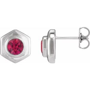 14K White Gold Lab-Grown Ruby Stud Earrings