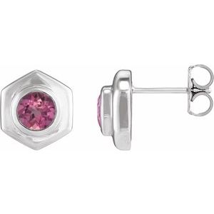 Platinum Natural Pink Tourmaline Stud Earrings