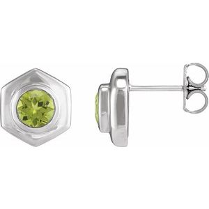 Platinum Natural Peridot Stud Earrings