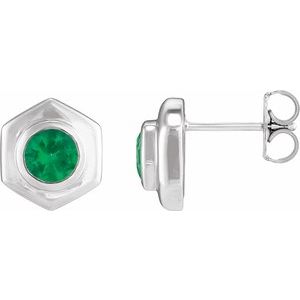 Platinum Lab-Grown Emerald Stud Earrings