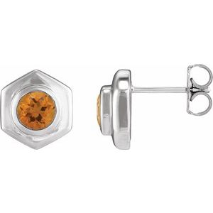 Platinum Natural Citrine Stud Earrings