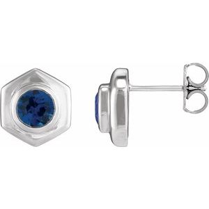 14K White Gold Lab-Grown Blue Sapphire Stud Earrings