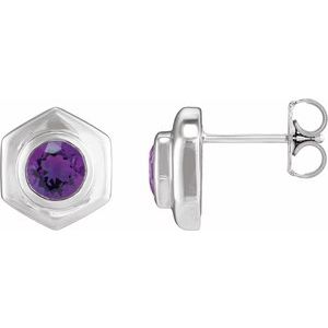 Platinum Natural Amethyst Stud Earrings