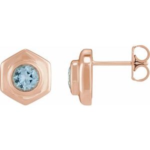 14K Rose Gold Natural Sky Blue Topaz Stud Earrings