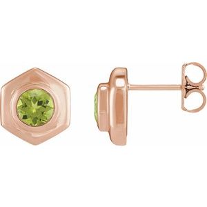 14K Rose Gold Natural Peridot Stud Earrings