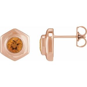 14K Rose Gold Natural Citrine Stud Earrings