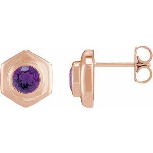 14K Rose Gold Natural Amethyst Stud Earrings
