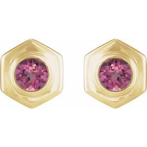 14K Yellow Gold Natural Pink Tourmaline Stud Earrings – image 2