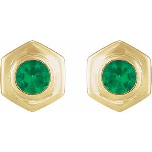 14K Yellow Gold Lab-Grown Emerald Stud Earrings – image 2