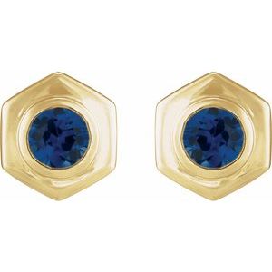 14K Yellow Gold Lab-Grown Blue Sapphire Stud Earrings – image 2