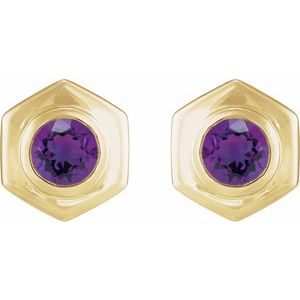 14K Yellow Gold Natural Amethyst Stud Earrings – image 2