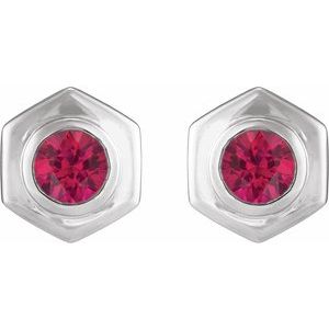 Platinum Lab-Grown Ruby Stud Earrings – image 2