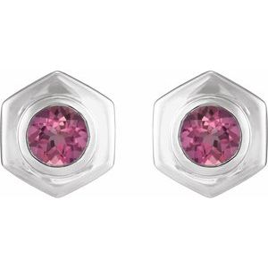 Platinum Natural Pink Tourmaline Stud Earrings – image 2
