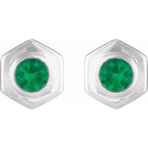 Platinum Lab-Grown Emerald Stud Earrings – image 2