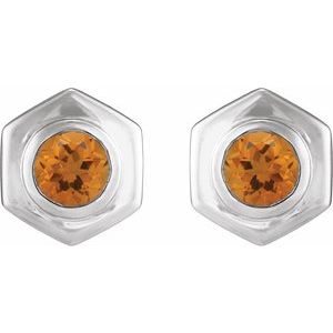 14K White Gold Natural Citrine Stud Earrings – image 2