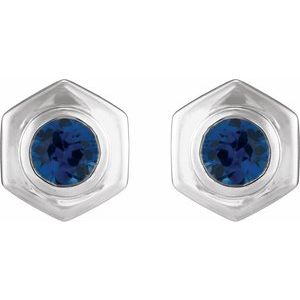 14K White Gold Lab-Grown Blue Sapphire Stud Earrings – image 2