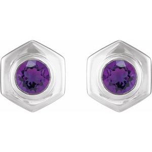 Platinum Natural Amethyst Stud Earrings – image 2