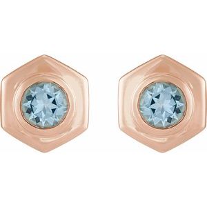 14K Rose Gold Natural Sky Blue Topaz Stud Earrings – image 2
