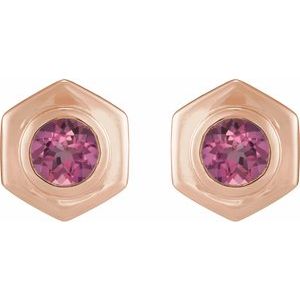 14K Rose Gold Natural Pink Tourmaline Stud Earrings – image 2