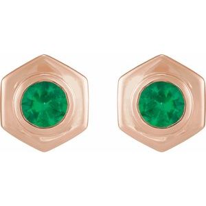 14K Rose Gold Lab-Grown Emerald Stud Earrings – image 2