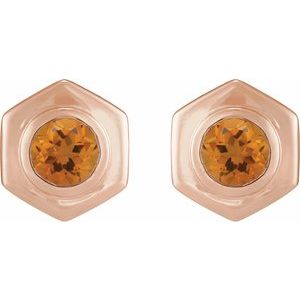 14K Rose Gold Natural Citrine Stud Earrings – image 2