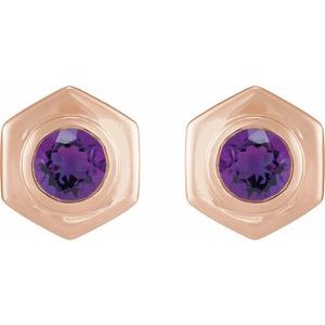 14K Rose Gold Natural Amethyst Stud Earrings – image 2