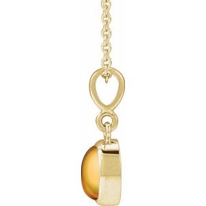 14K Yellow Gold Natural Citrine Cabochon Solitaire 16-18" Necklace
