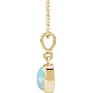 14K Yellow Gold Natural Ethiopian Opal Cabochon Solitaire 16-18" Necklace