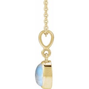 14K Yellow Gold Natural Rainbow Moonstone Cabochon Solitaire 16-18" Necklace