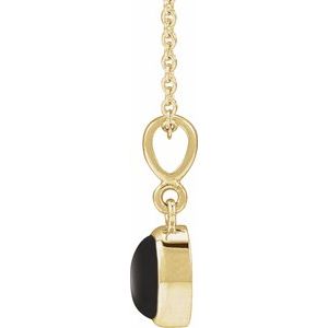 14K Yellow Gold Natural Black Onyx Cabochon Solitaire 16-18" Necklace