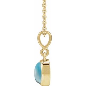 14K Yellow Gold Natural London Blue Topaz Cabochon Solitaire 16-18" Necklace