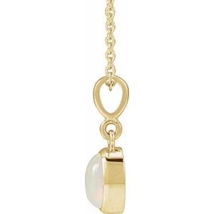 14K Yellow Gold Natural White Opal Cabochon Solitaire 16-18" Necklace
