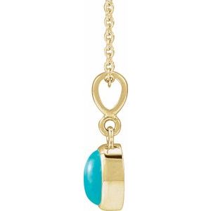 14K Yellow Gold Natural Turquoise Cabochon Solitaire 16-18" Necklace