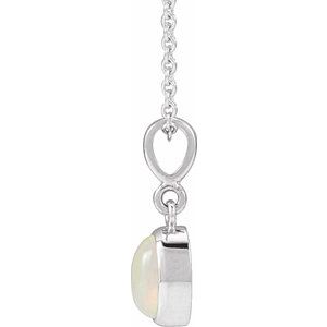 Sterling Silver Lab-Grown White Opal Cabochon Solitaire 16-18" Necklace