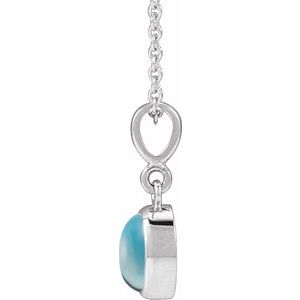 Sterling Silver Natural London Blue Topaz Cabochon Solitaire 16-18" Necklace