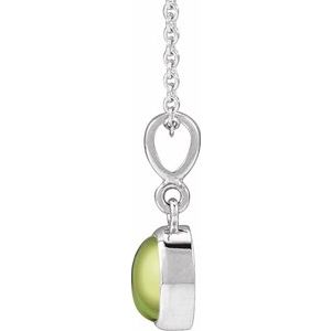 Platinum Natural Peridot Cabochon Solitaire 16-18" Necklace