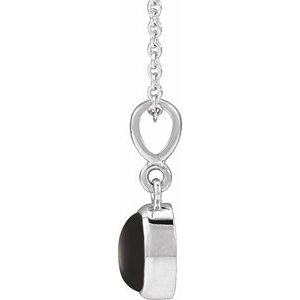 Platinum Natural Black Onyx Cabochon Solitaire 16-18" Necklace