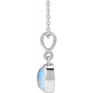 14K White Gold Natural Rainbow Moonstone Cabochon Solitaire 16-18" Necklace