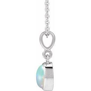 14K White Gold Natural Ethiopian Opal Cabochon Solitaire 16-18" Necklace