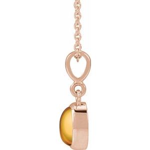 14K Rose Gold Natural Citrine Cabochon Solitaire 16-18" Necklace