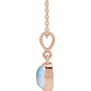 14K Rose Gold Natural Rainbow Moonstone Cabochon Solitaire 16-18" Necklace