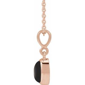 14K Rose Gold Natural Black Onyx Cabochon Solitaire 16-18" Necklace