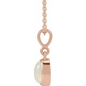 14K Rose Gold Lab-Grown White Opal Cabochon Solitaire 16-18" Necklace