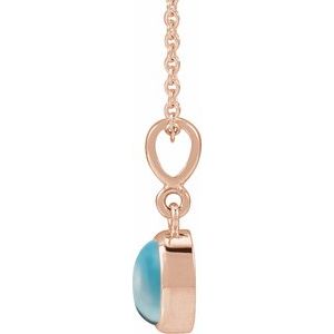 14K Rose Gold Natural London Blue Topaz Cabochon Solitaire 16-18" Necklace