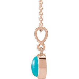 14K Rose Gold Natural Turquoise Cabochon Solitaire 16-18" Necklace
