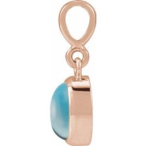14K Rose Gold Natural London Blue Topaz Cabochon Solitaire Pendant