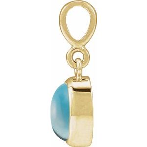 14K Yellow Gold Natural London Blue Topaz Cabochon Solitaire Pendant
