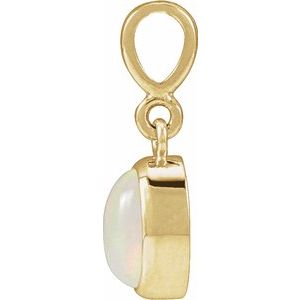 14K Yellow Gold Natural White Opal Cabochon Solitaire Pendant